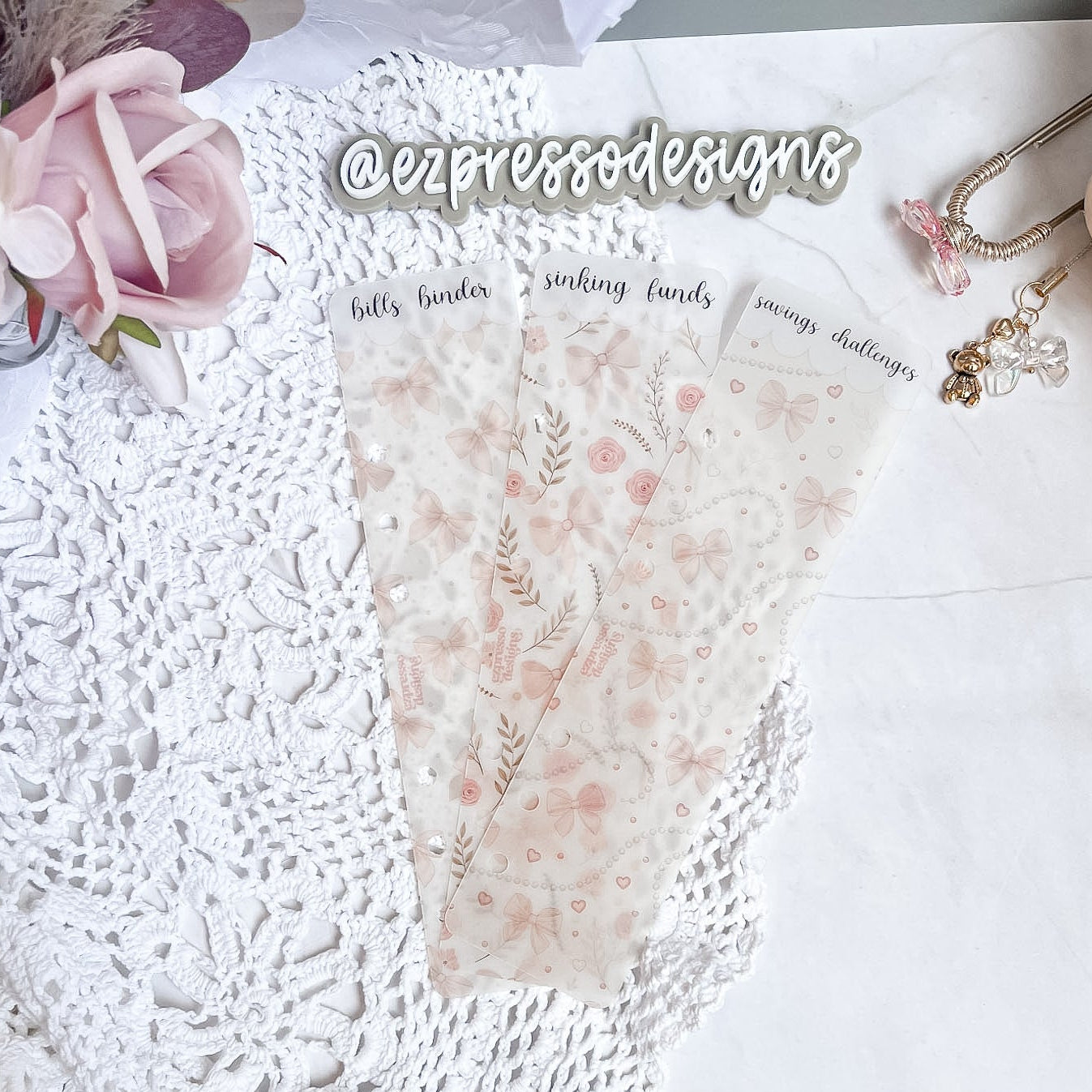 Blushing Bows Collection 🎀 : Customized Binder Bookmarks | Set of 3
